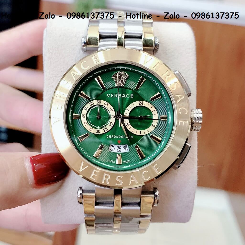 Đồng Hồ Versace Aion Nam Dây Demi Mặt Xanh 6 Kim 44mm