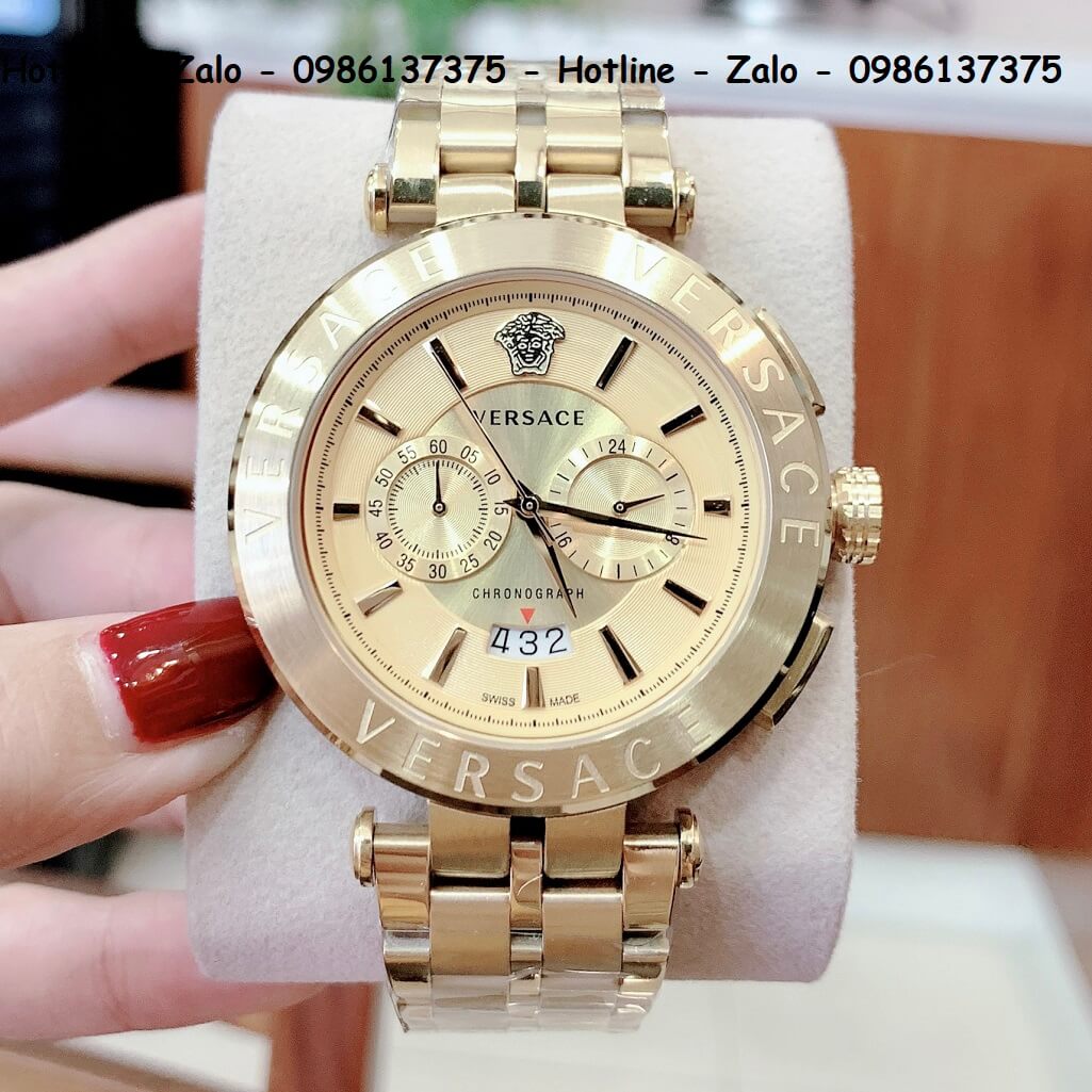Đồng Hồ Versace Aion Nam Dây Vàng Mặt Vàng 6 Kim 44mm