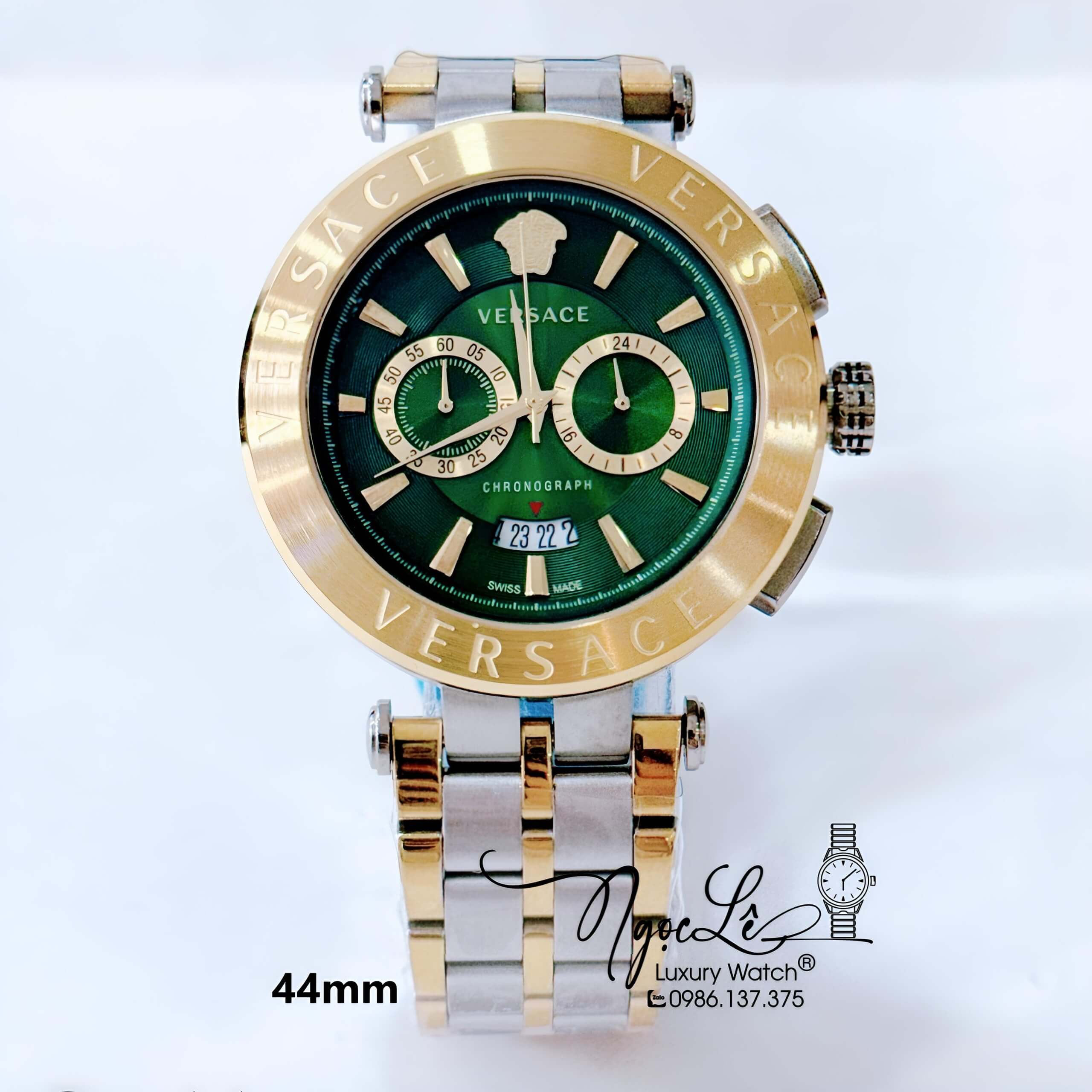 Đồng Hồ Nam Versace Aion Dây Kim Loại Demi Vàng Mặt Xanh Size 44mm Siêu Cấp