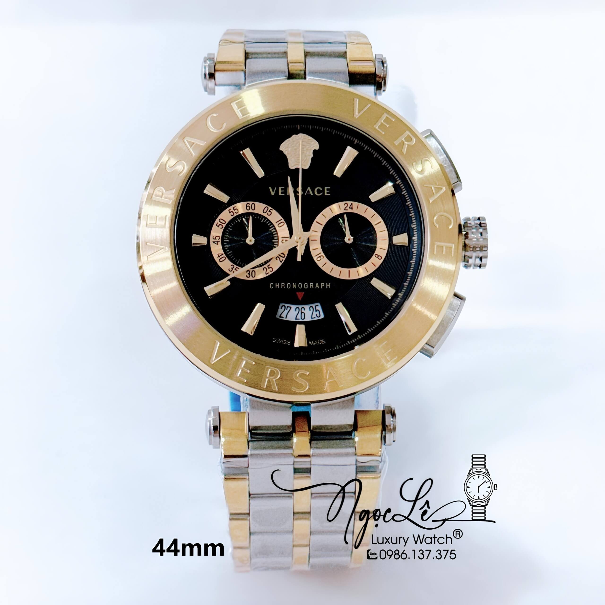 Đồng Hồ Nam Versace Aion Dây Kim Loại Demi Vàng Mặt Đen Size 44mm Siêu Cấp