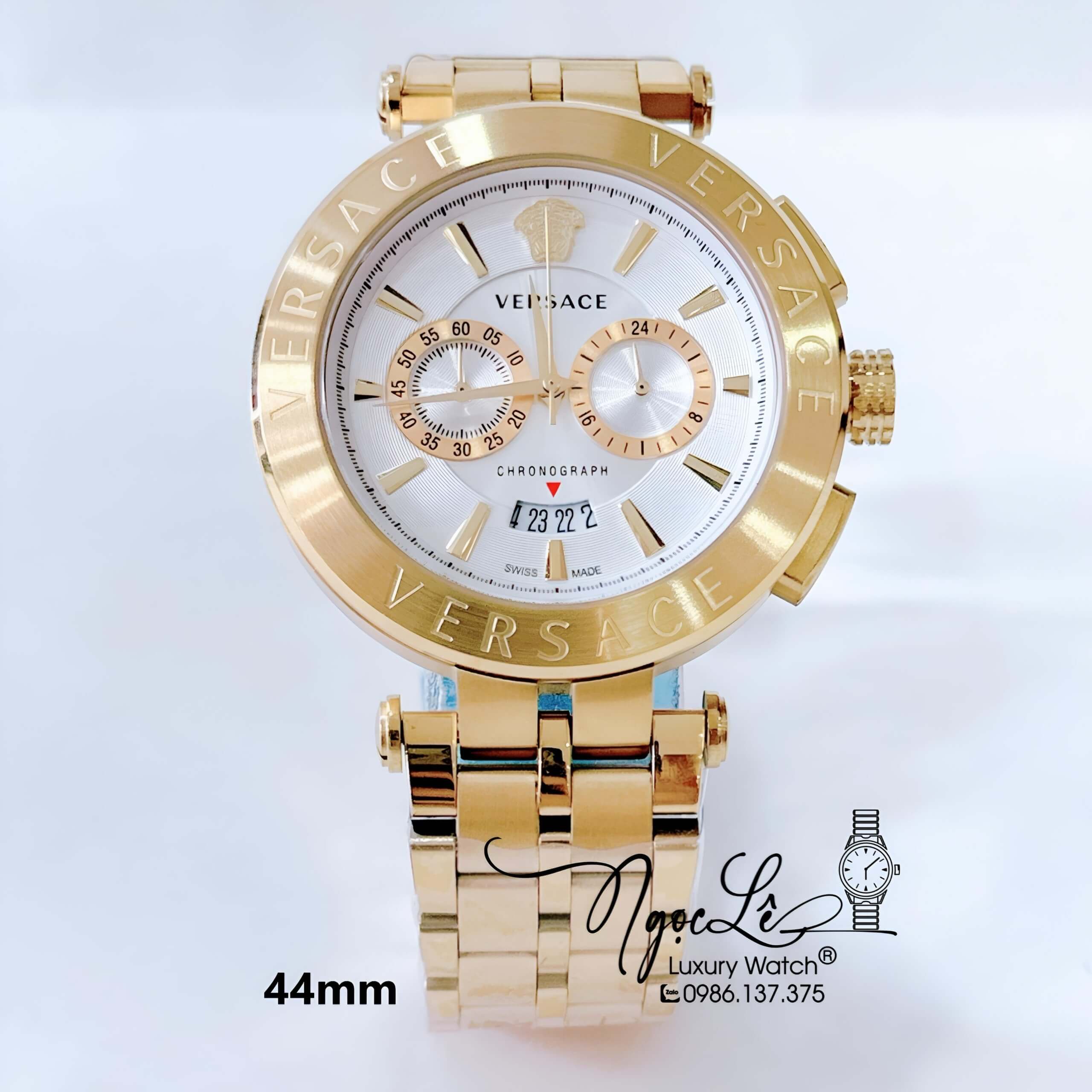 Đồng Hồ Nam Versace Aion Dây Kim Loại Vàng Mặt Trắng Size 44mm Siêu Cấp