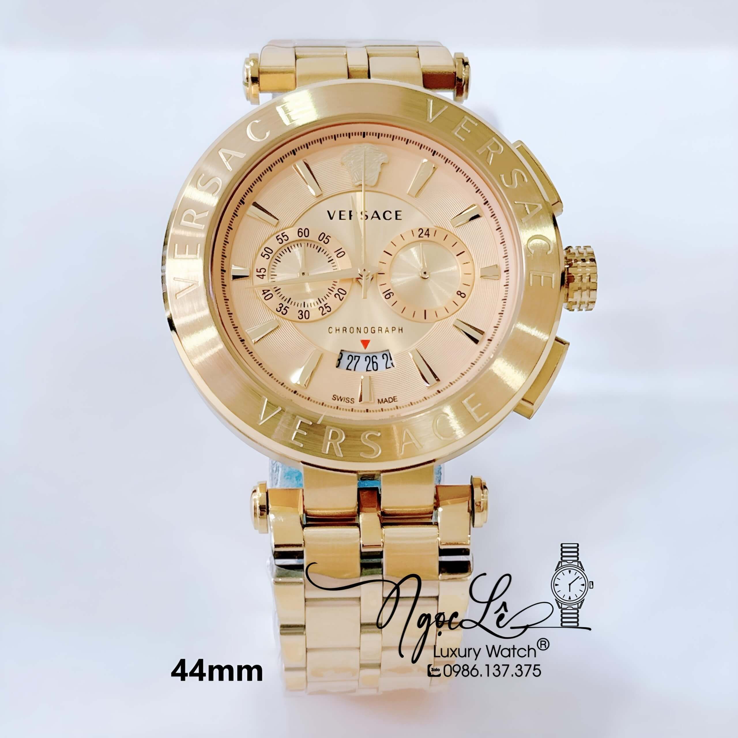 Đồng Hồ Nam Versace Aion Dây Kim Loại Vàng Mặt Vàng Size 44mm Siêu Cấp