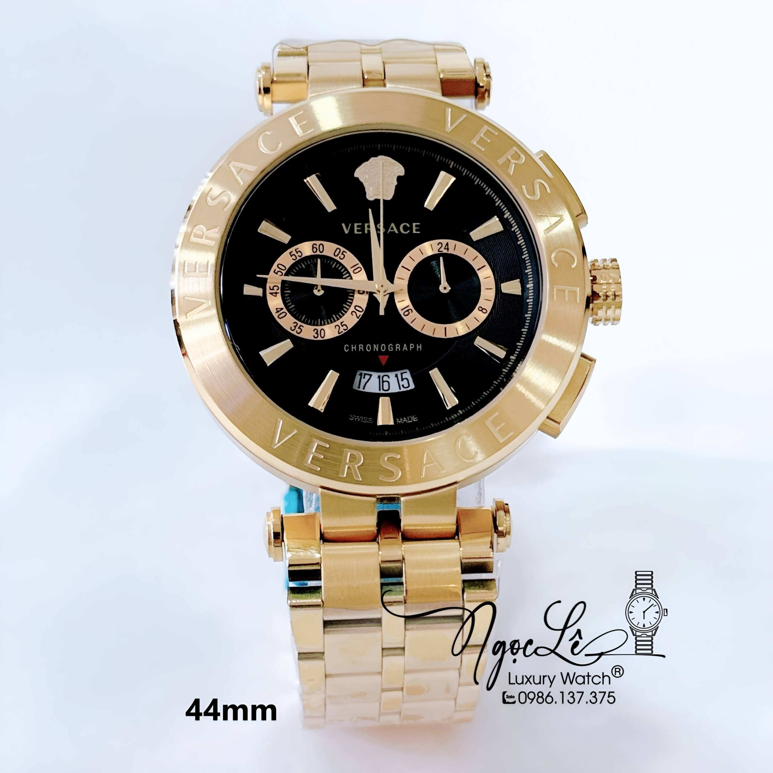 Đồng Hồ Nam Versace Aion Dây Kim Loại Vàng Mặt Đen Size 44mm Siêu Cấp