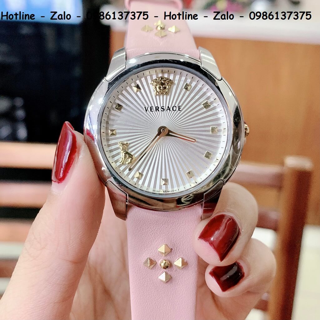 Đồng Hồ Nữ Versace Audrey Dây Da Hồng Mặt Trắng 38mm