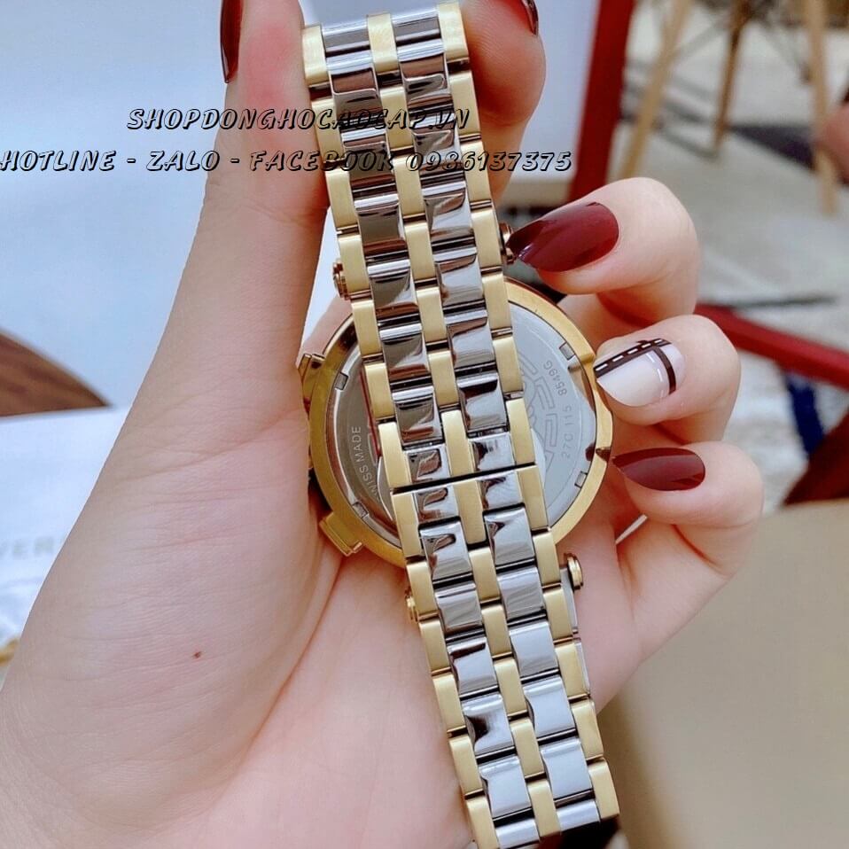Đồng Hồ Versace Cặp Demi Vàng Mặt Trắng Nam Nữ 44mm - 35mm