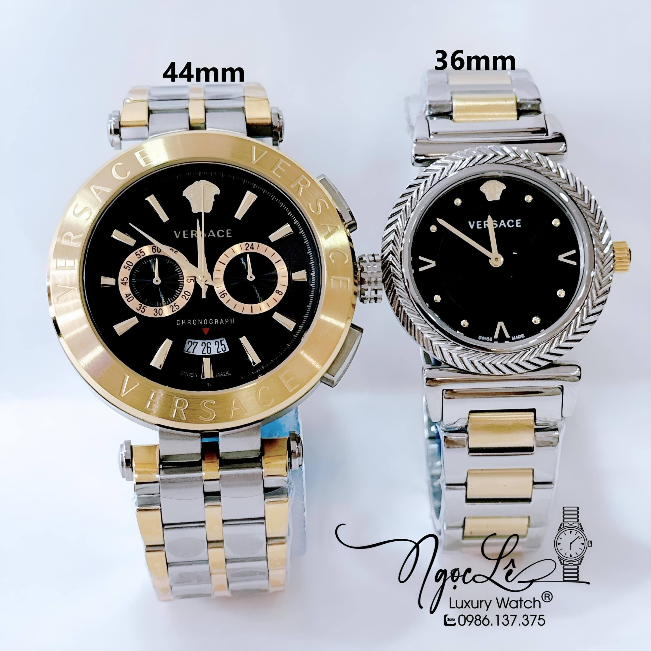 Đồng Hồ Cặp - Versace Aion 44mm - Versace V Motif 36mm - Màu Demi Vàng Mặt Đen