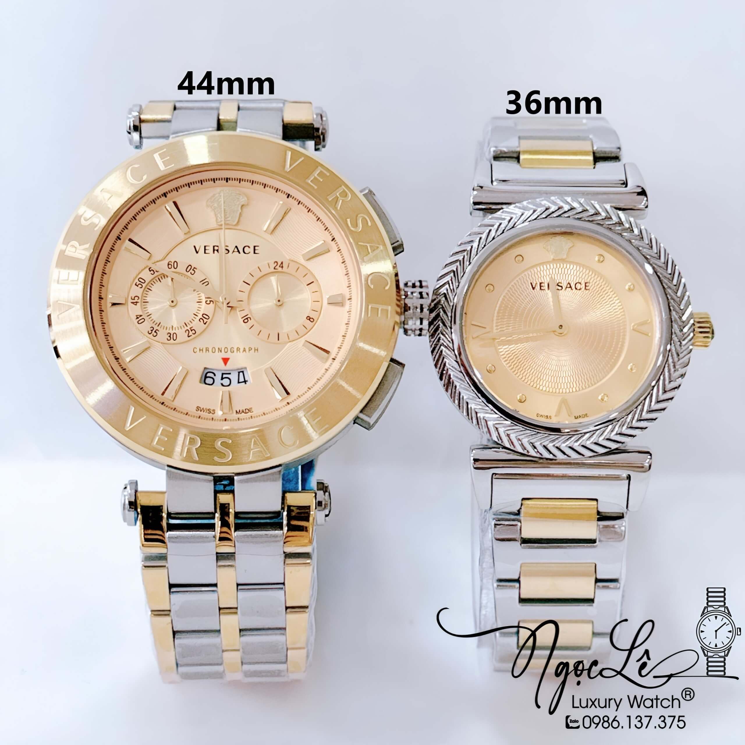 Đồng Hồ Cặp - Versace Aion 44mm - Versace V Motif 36mm - Màu Demi Vàng Mặt Vàng