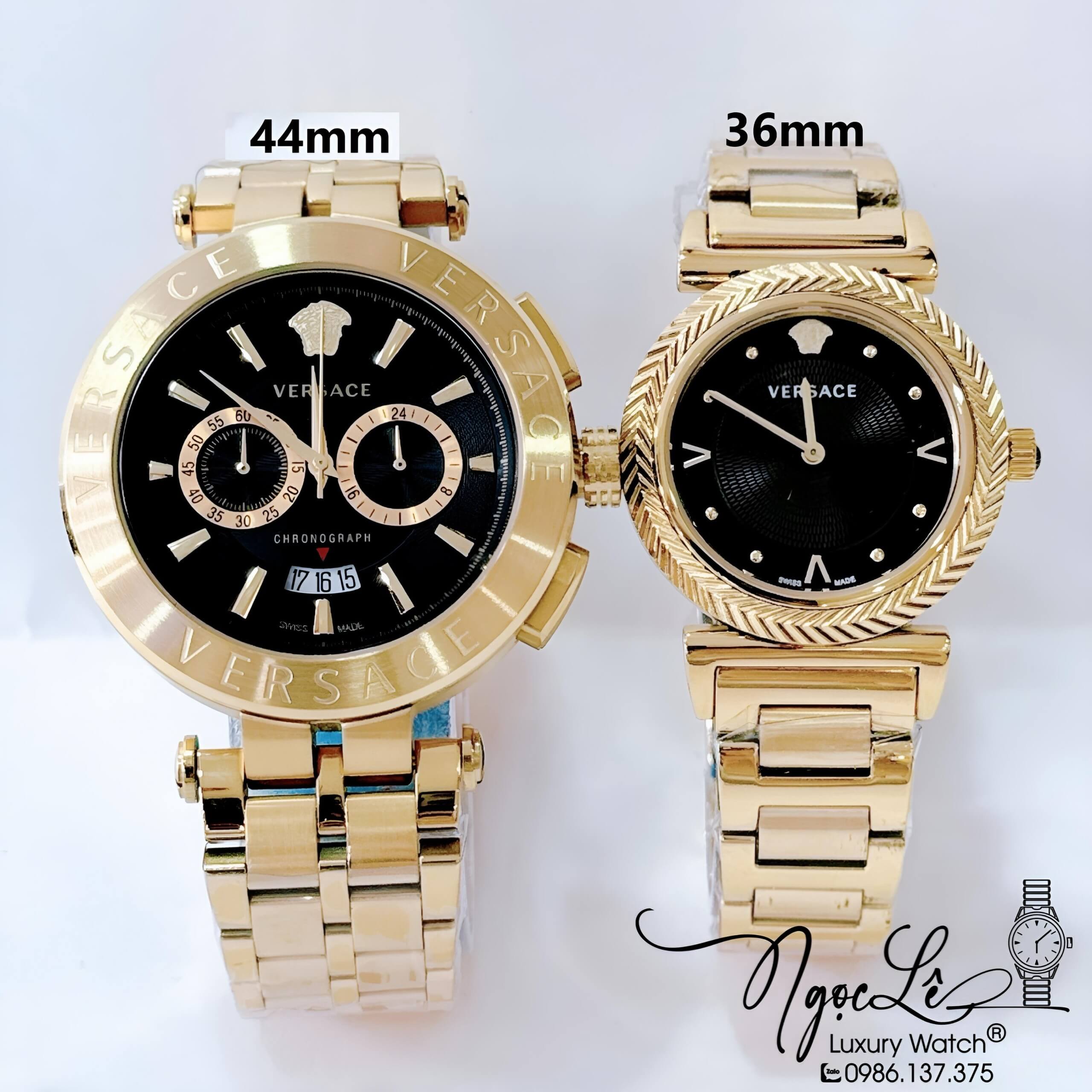 Đồng Hồ Cặp - Versace Aion 44mm - Versace V Motif 36mm - Màu Vàng Mặt Đen