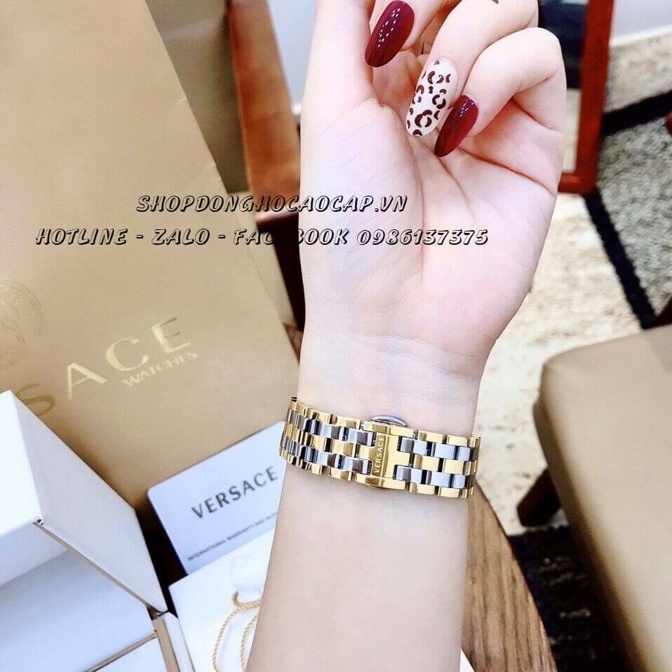 Đồng Hồ Nữ Versace Couture Dây Kim Loại Demi Vàng Mặt Đỏ Size 30x37mm Máy Thụy Sĩ