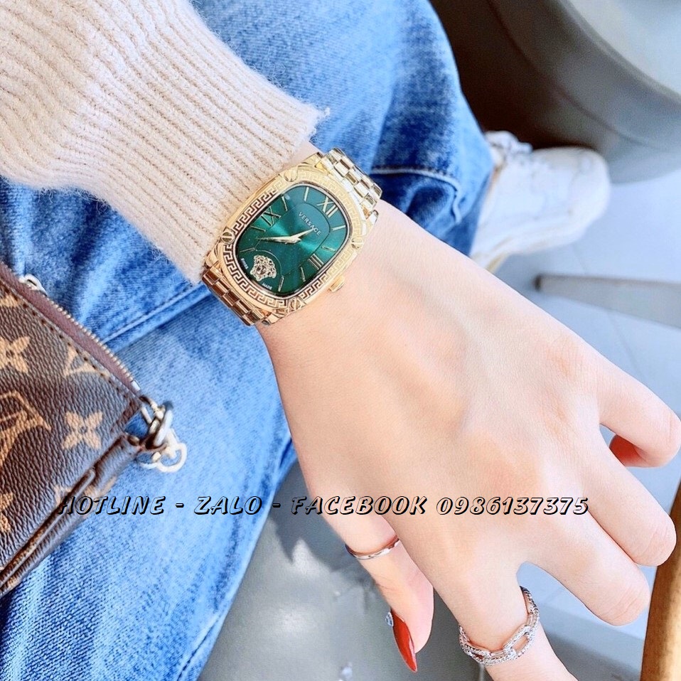 Đồng Hồ Nữ Versace Couture Dây Kim Loại Vàng Mặt Xanh Lá Size 30x37mm Máy Thụy Sĩ