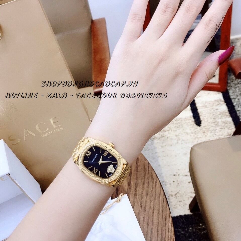 Đồng Hồ Nữ Versace Couture Dây Kim Loại Vàng Mặt Đen Size 30x37mm Máy Thụy Sĩ