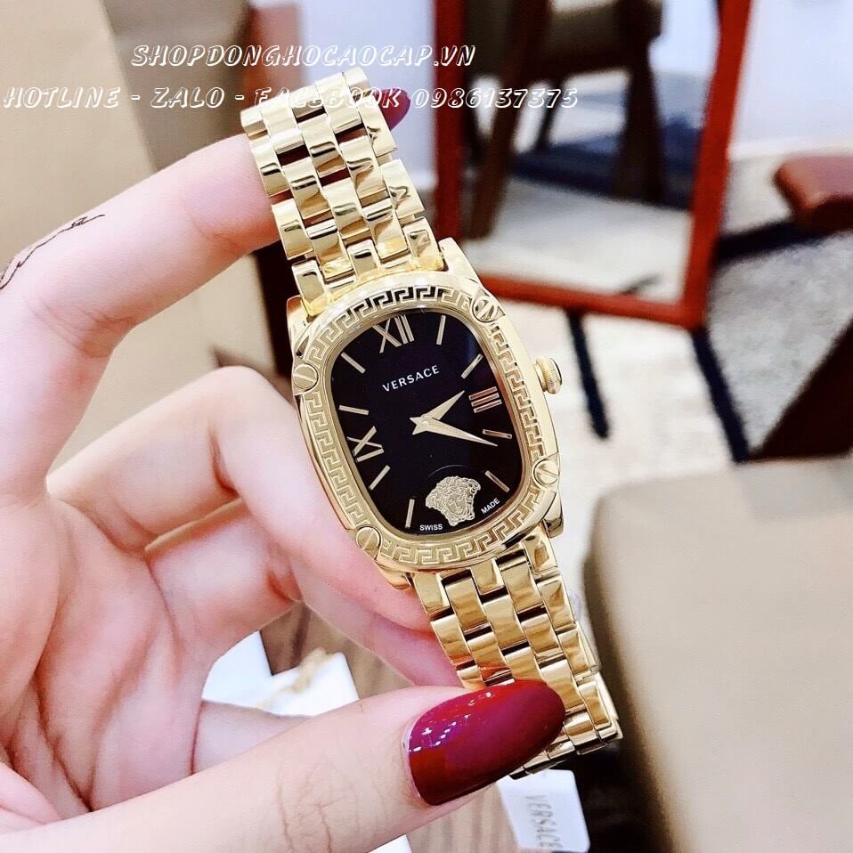 Đồng Hồ Nữ Versace Couture Dây Kim Loại Vàng Mặt Đen Size 30x37mm Máy Thụy Sĩ