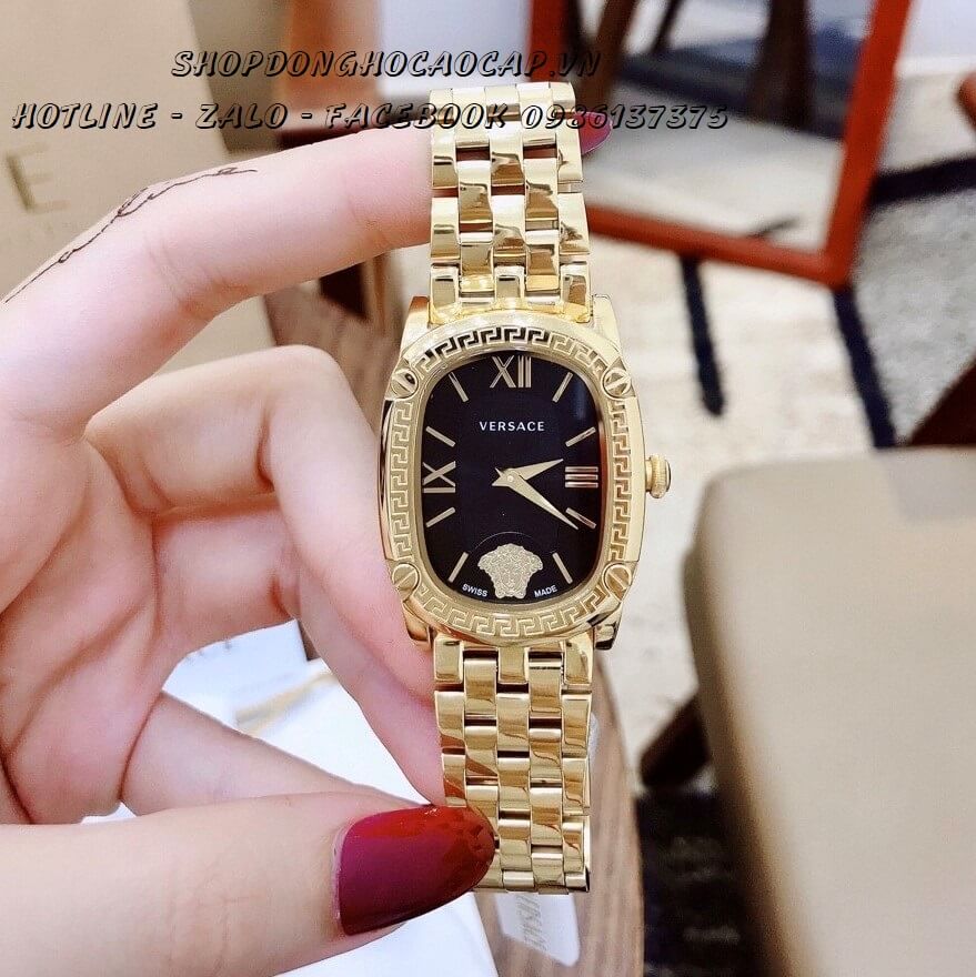 Đồng Hồ Nữ Versace Couture Dây Kim Loại Vàng Mặt Đen Size 30x37mm Máy Thụy Sĩ