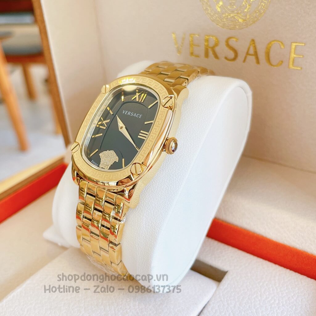 Đồng Hồ Nữ Versace Couture Dây Kim Loại Vàng Mặt Đen 30x37mm