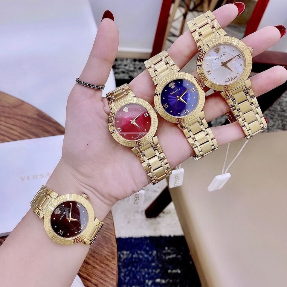 Đồng Hồ Versace Daphnis Nữ Dây Kim Bạc Mặt Xanh Coban Size 35mm