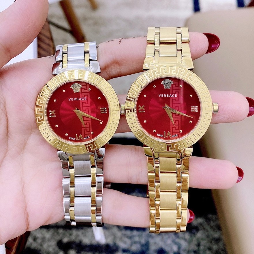 Đồng Hồ Versace Daphnis Nữ Dây Kim Loại Vàng Gold Mặt Đỏ Size 35mm