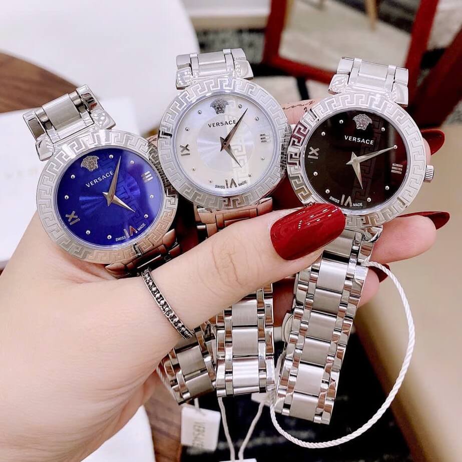 Đồng Hồ Versace Daphnis Nữ Dây Kim Bạc Mặt Xanh Coban Size 35mm