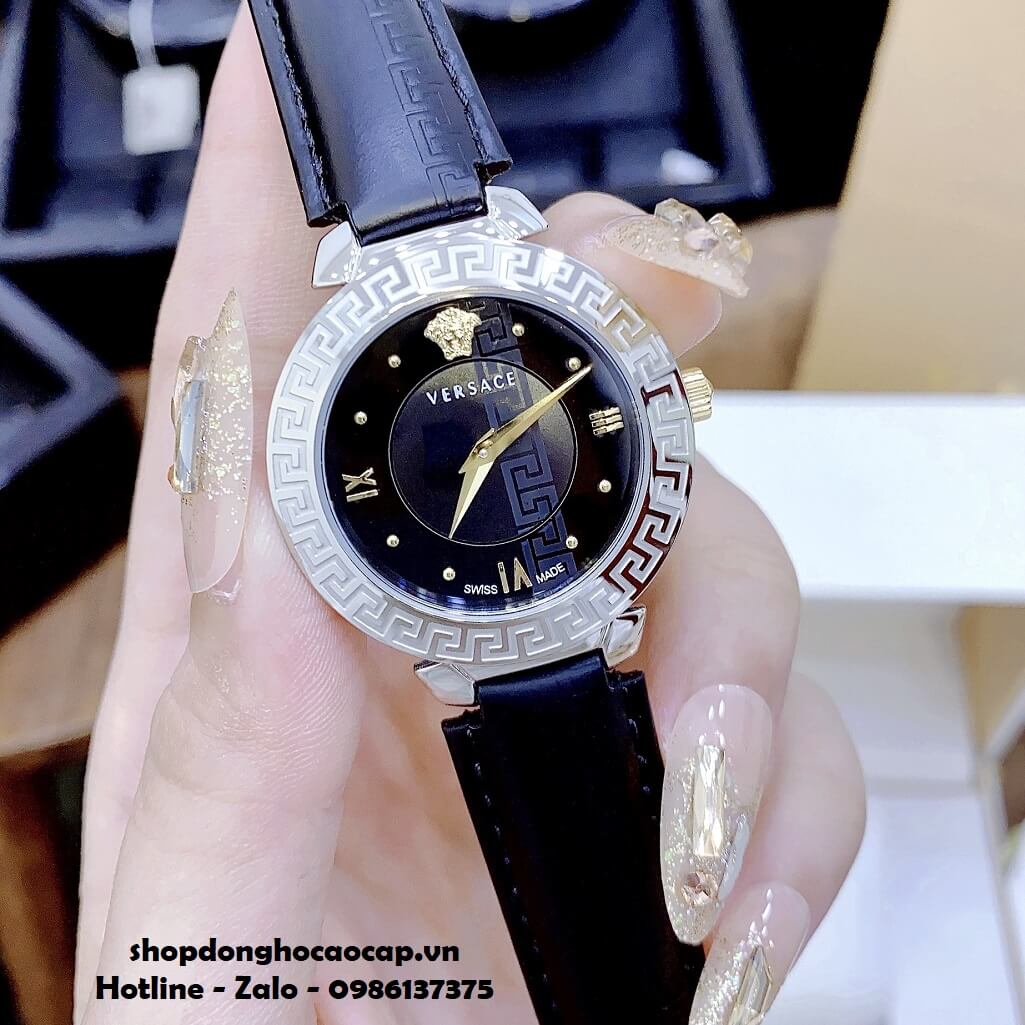 Đồng Hồ Nữ Versace Daphnis Máy Thụy Sỹ Dây Da Đen 35mm Demi