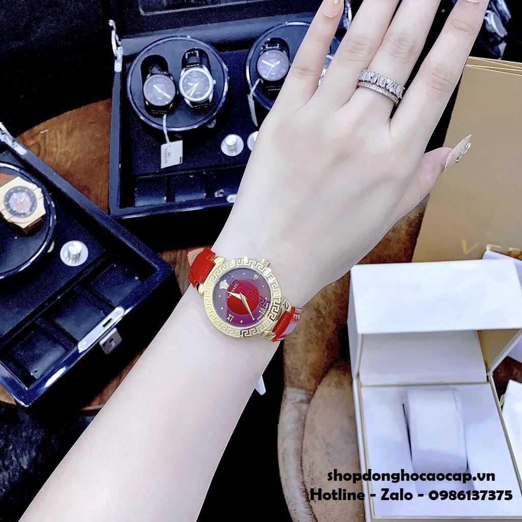 Đồng Hồ Nữ Versace Daphnis Máy Thụy Sỹ Dây Da Đỏ 35mm