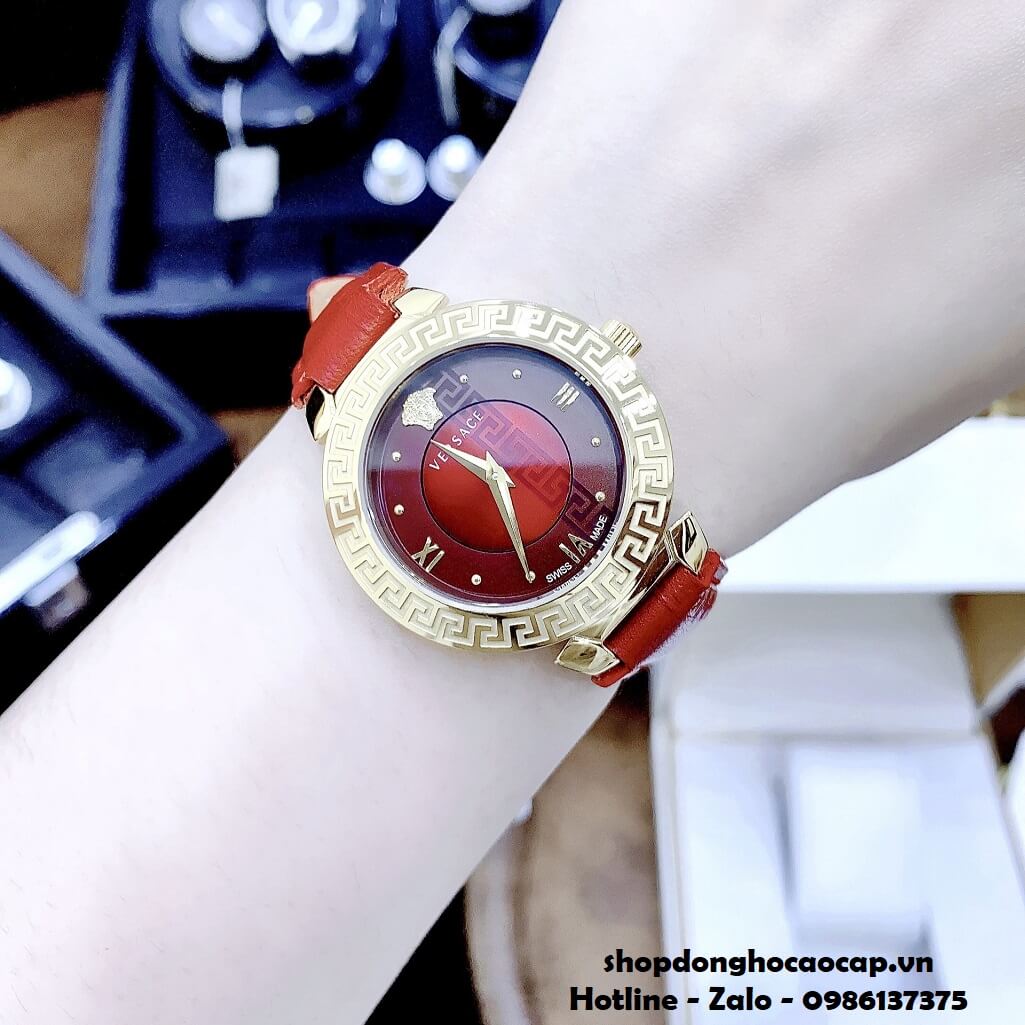 Đồng Hồ Nữ Versace Daphnis Máy Thụy Sỹ Dây Da Đỏ 35mm