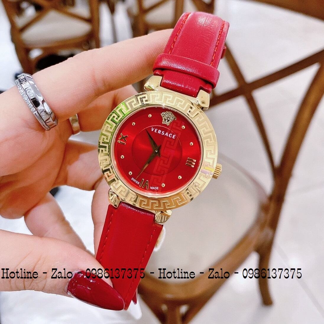Đồng Hồ Nữ Versace Daphnis Dây Da Đỏ Gold 35mm