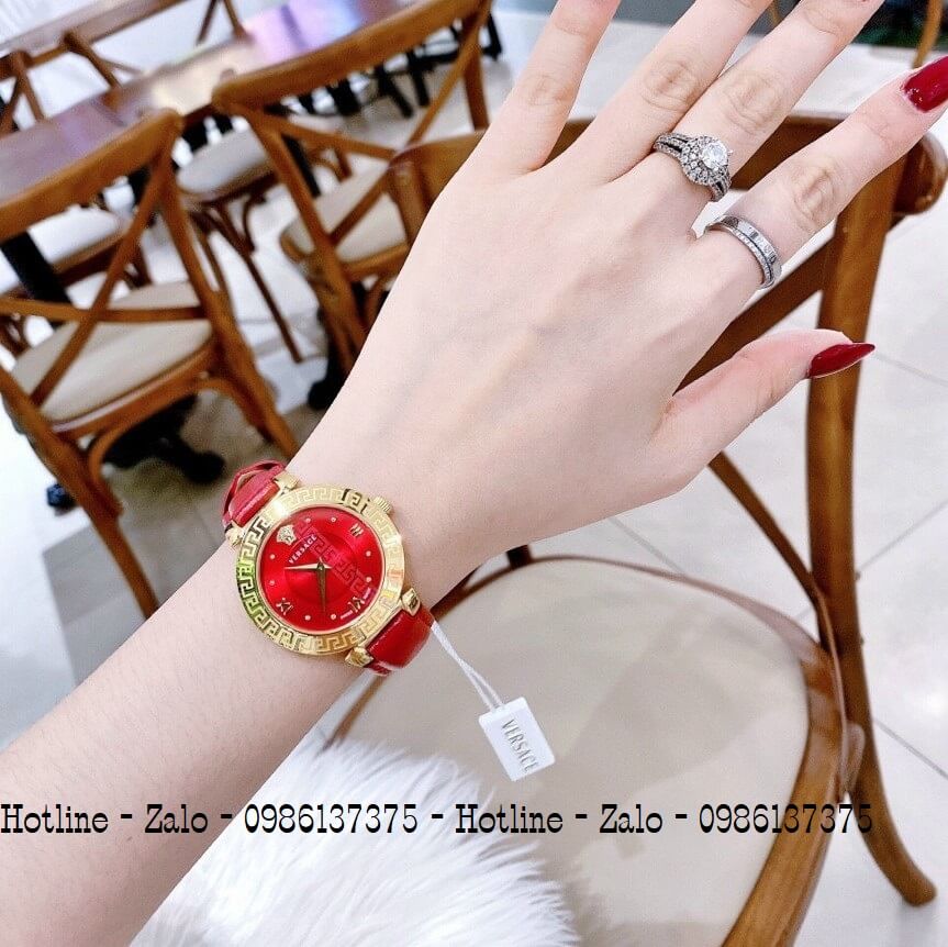 Đồng Hồ Nữ Versace Daphnis Dây Da Đỏ Gold 35mm
