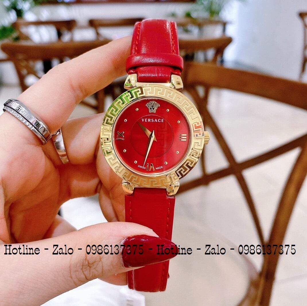 Đồng Hồ Nữ Versace Daphnis Dây Da Đỏ Gold 35mm