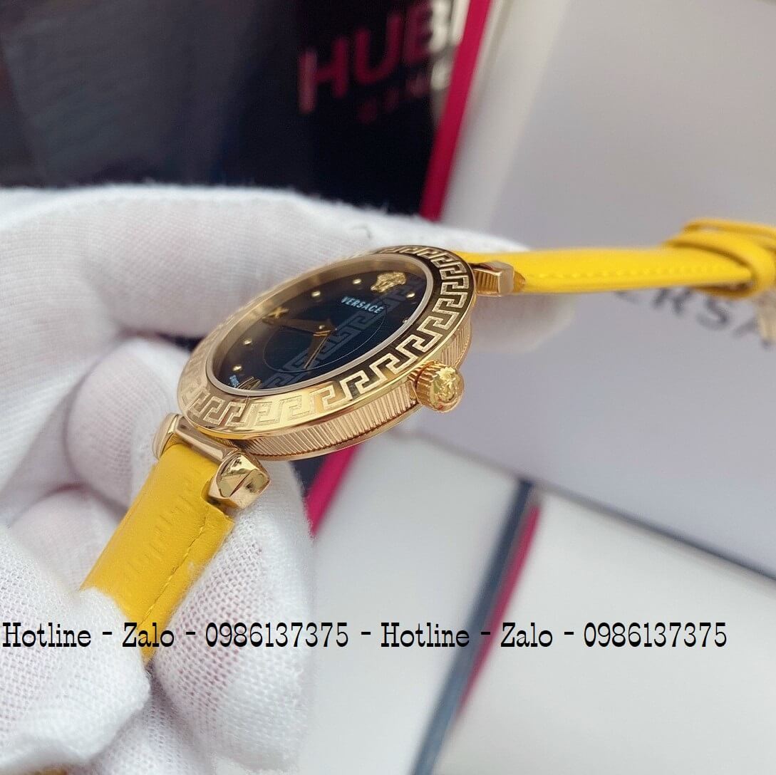 Đồng Hồ Nữ Versace Daphnis Dây Da Vàng Mặt Đen 35mm