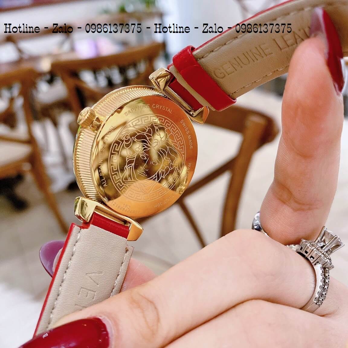 Đồng Hồ Nữ Versace Daphnis Dây Da Đỏ Gold 35mm