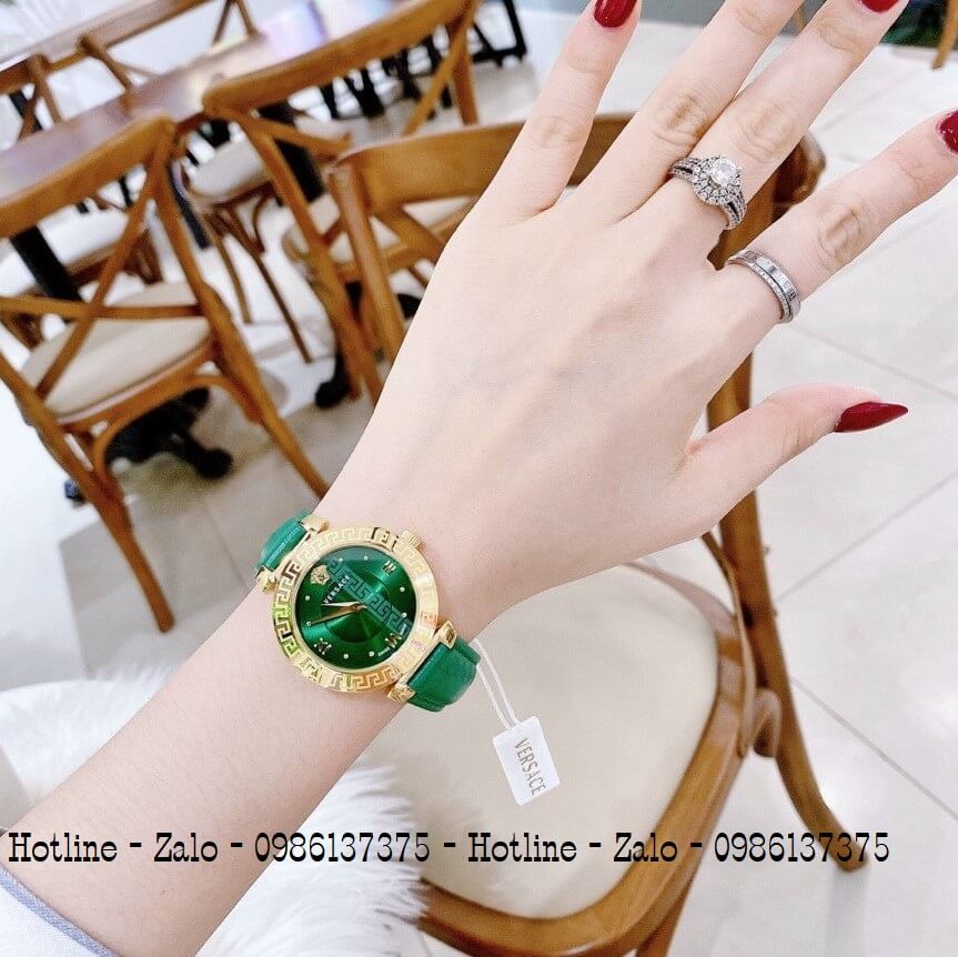 Đồng Hồ Nữ Versace Daphnis Dây Da Xanh Gold 35mm