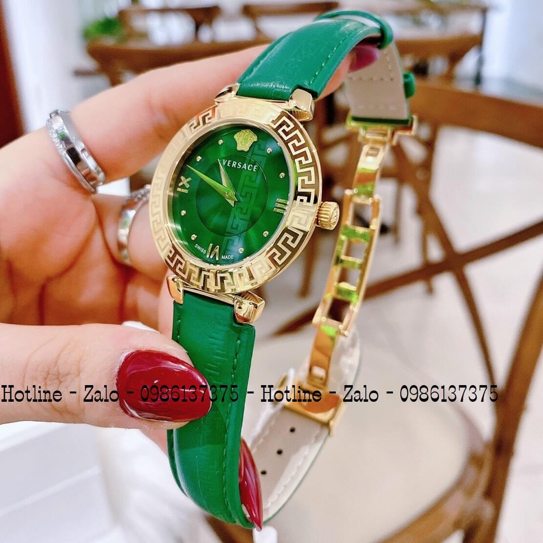 Đồng Hồ Nữ Versace Daphnis Dây Da Xanh Gold 35mm