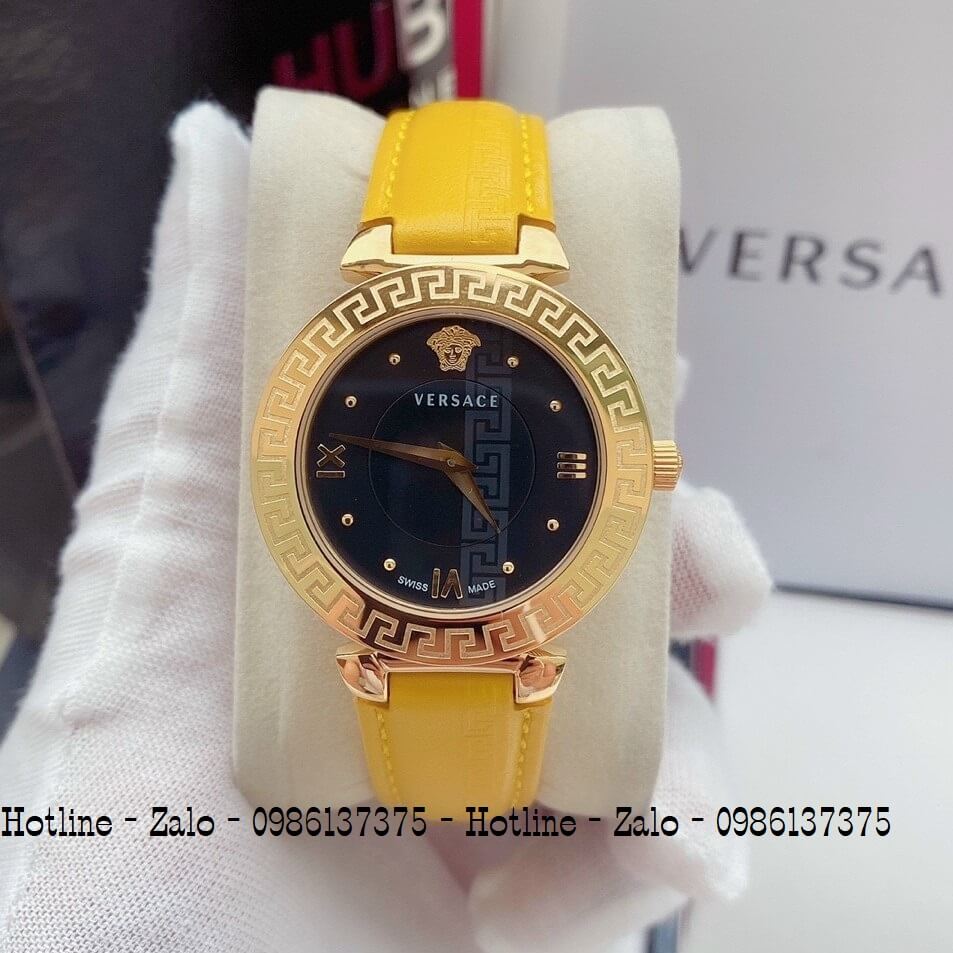 Đồng Hồ Nữ Versace Daphnis Dây Da Vàng Mặt Đen 35mm