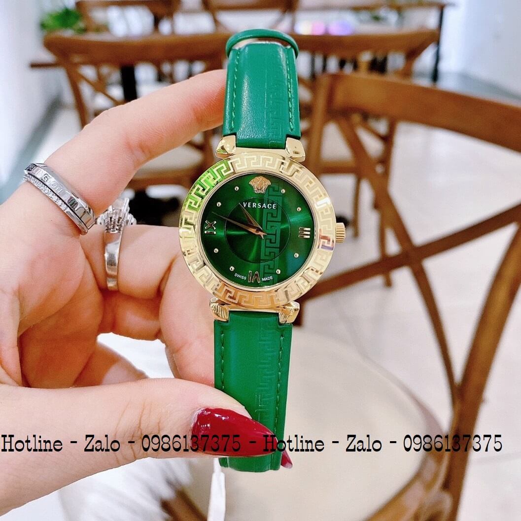 Đồng Hồ Nữ Versace Daphnis Dây Da Xanh Gold 35mm