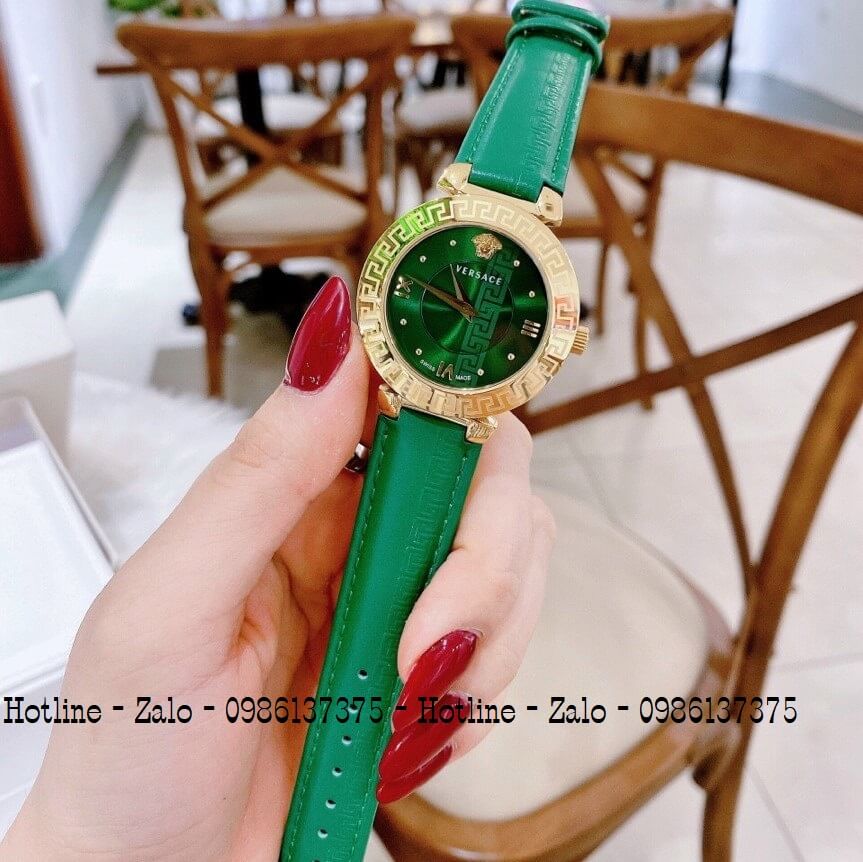 Đồng Hồ Nữ Versace Daphnis Dây Da Xanh Gold 35mm