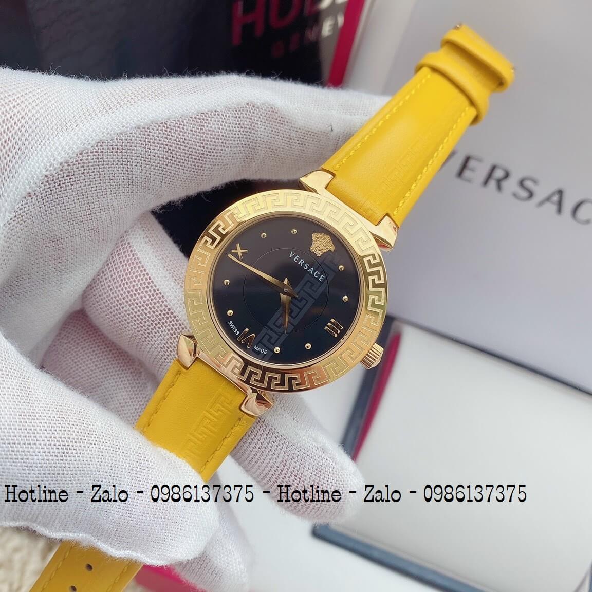 Đồng Hồ Nữ Versace Daphnis Dây Da Vàng Mặt Đen 35mm