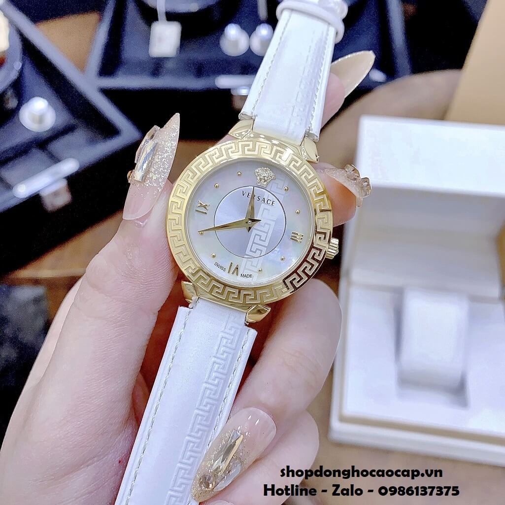 Đồng Hồ Nữ Versace Daphnis Máy Thụy Sỹ Dây Da Trắng 35mm