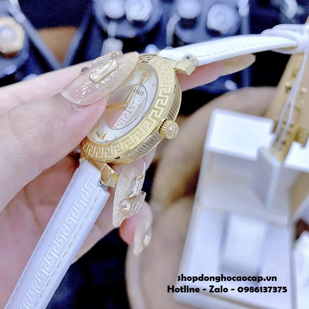 Đồng Hồ Nữ Versace Daphnis Máy Thụy Sỹ Dây Da Trắng 35mm