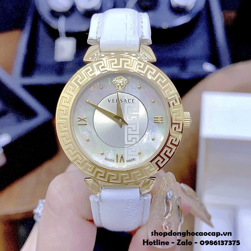 Đồng Hồ Nữ Versace Daphnis Máy Thụy Sỹ Dây Da Trắng 35mm