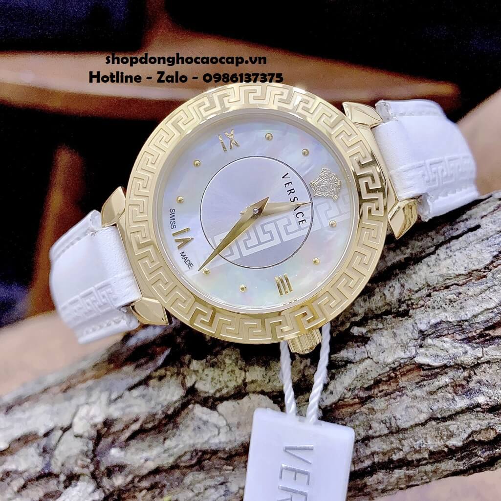 Đồng Hồ Nữ Versace Daphnis Máy Thụy Sỹ Dây Da Trắng 35mm
