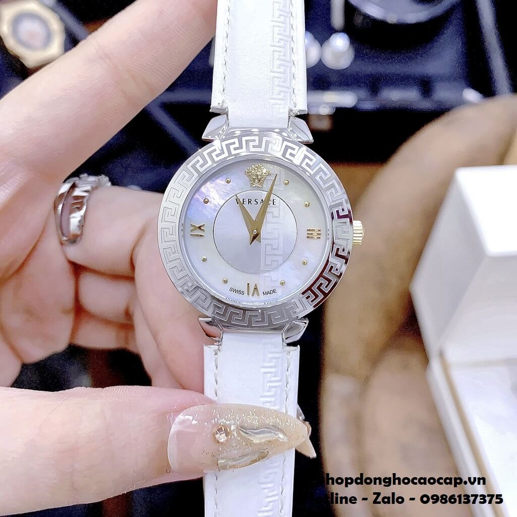 Đồng Hồ Nữ Versace Daphnis Máy Thụy Sỹ Dây Da Trắng 35mm Demi