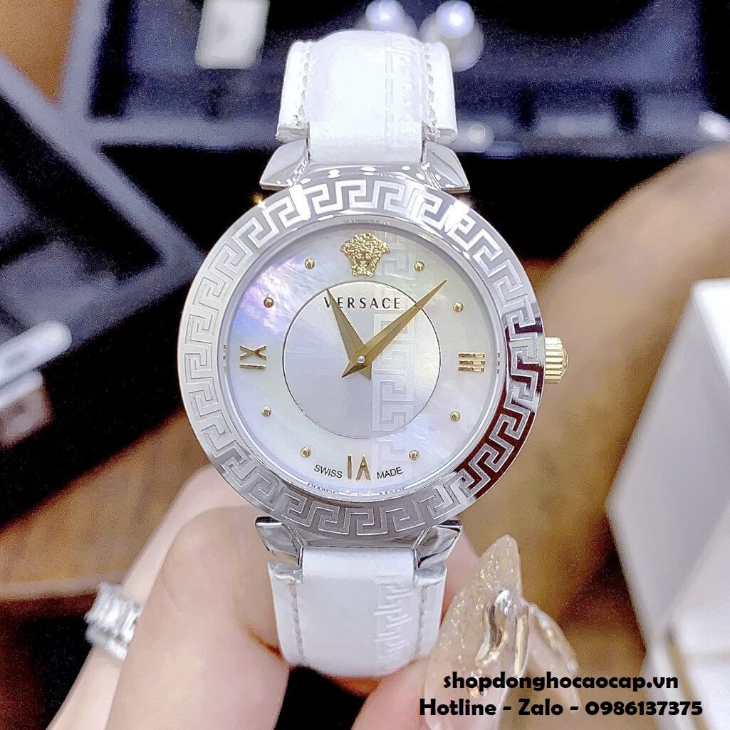 Đồng Hồ Nữ Versace Daphnis Máy Thụy Sỹ Dây Da Trắng 35mm Demi