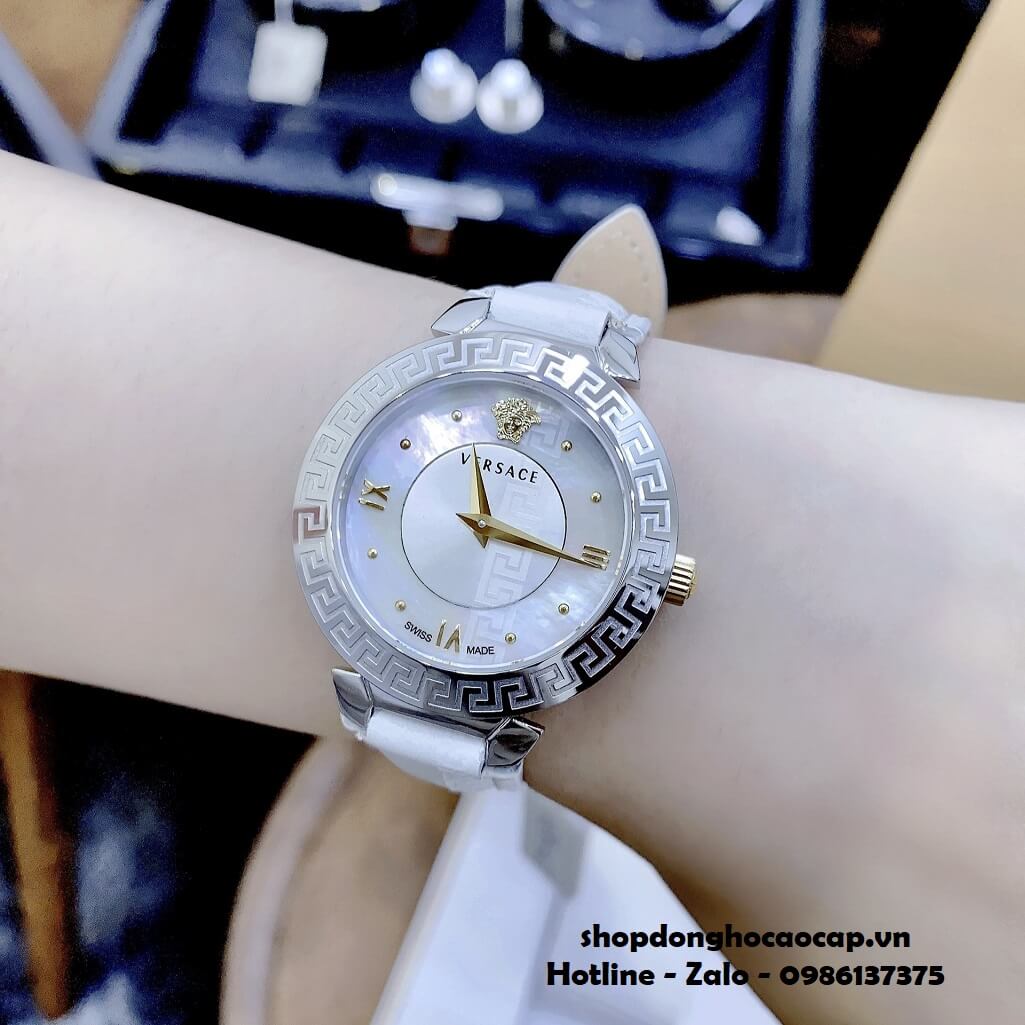 Đồng Hồ Nữ Versace Daphnis Máy Thụy Sỹ Dây Da Trắng 35mm Demi