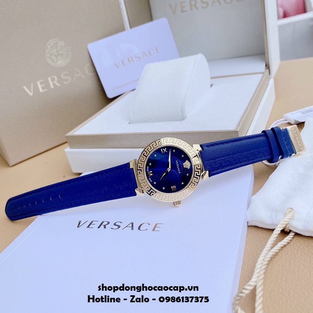 Đồng Hồ Nữ Versace Daphnis Máy Thụy Sỹ Dây Da Xanh Dương 35mm