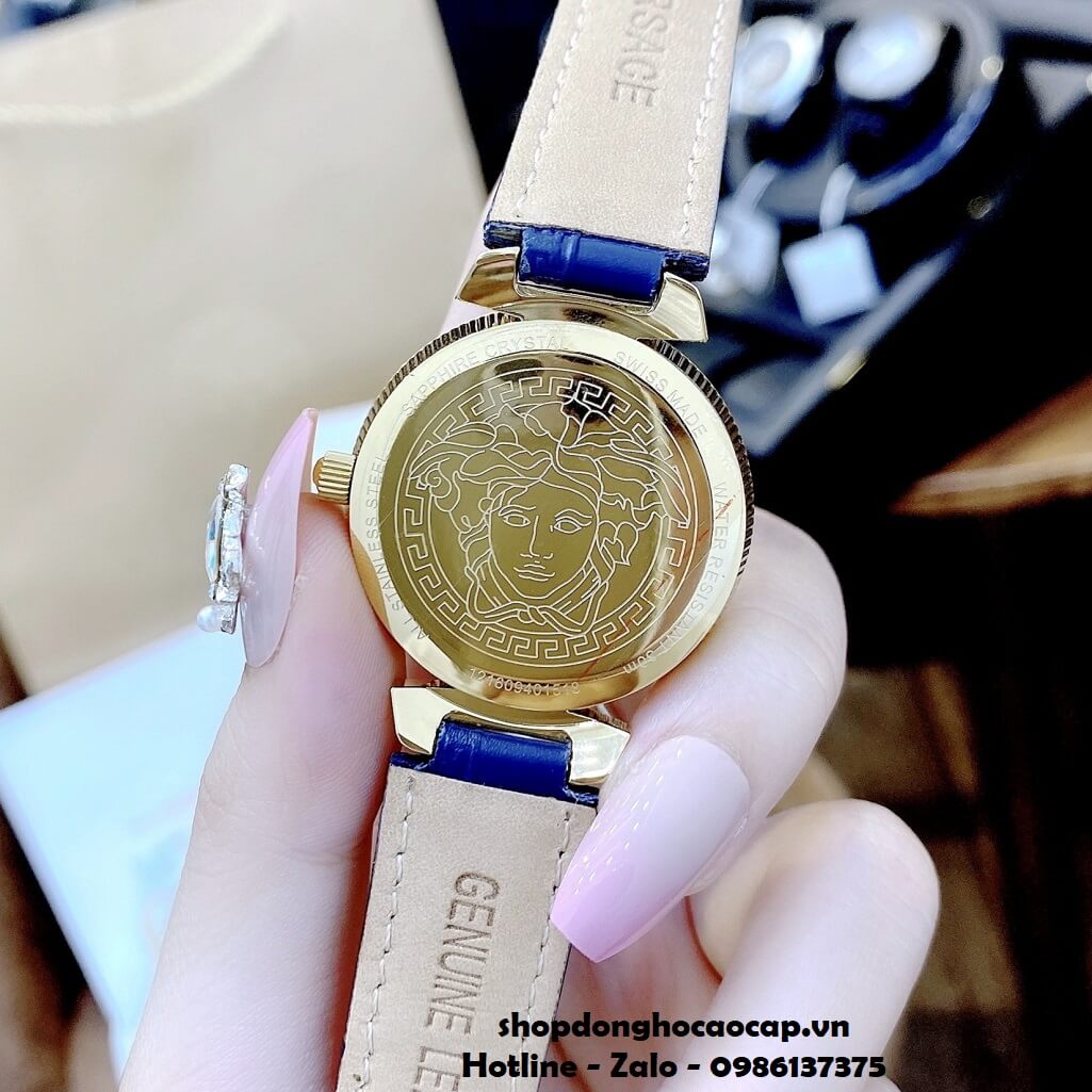 Đồng Hồ Nữ Versace Daphnis Máy Thụy Sỹ Dây Da Xanh Dương 35mm