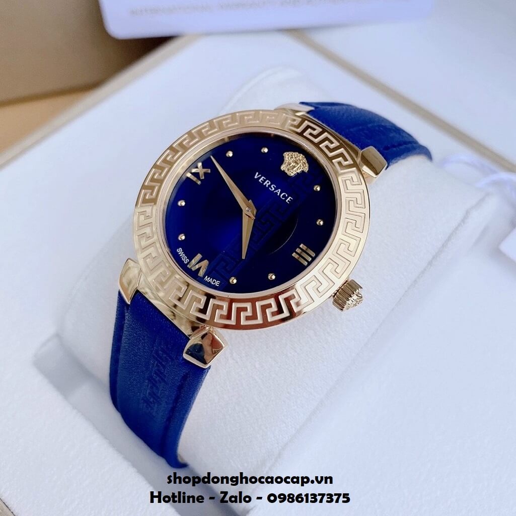 Đồng Hồ Nữ Versace Daphnis Máy Thụy Sỹ Dây Da Xanh Dương 35mm