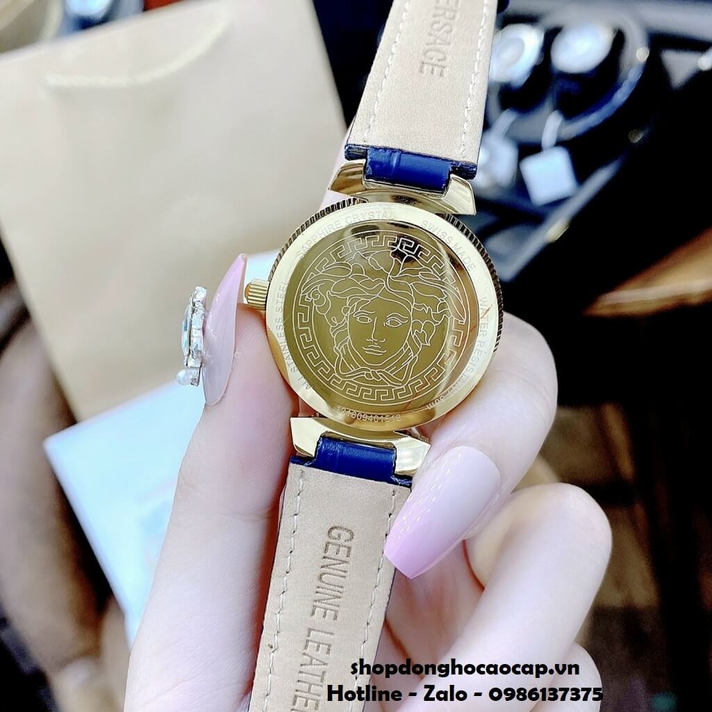 Đồng Hồ Nữ Versace Daphnis Máy Thụy Sỹ Dây Da Xanh Dương 35mm