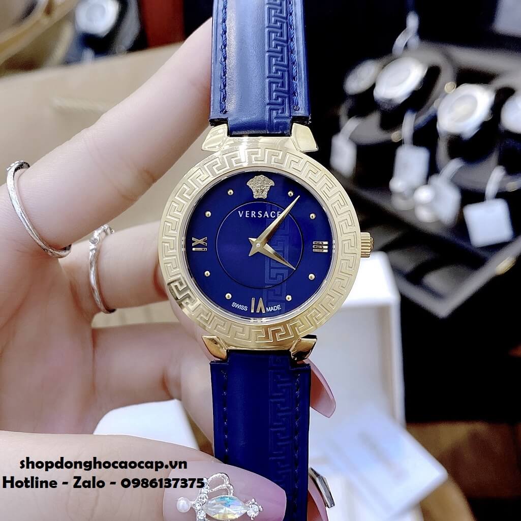 Đồng Hồ Nữ Versace Daphnis Máy Thụy Sỹ Dây Da Xanh Dương 35mm