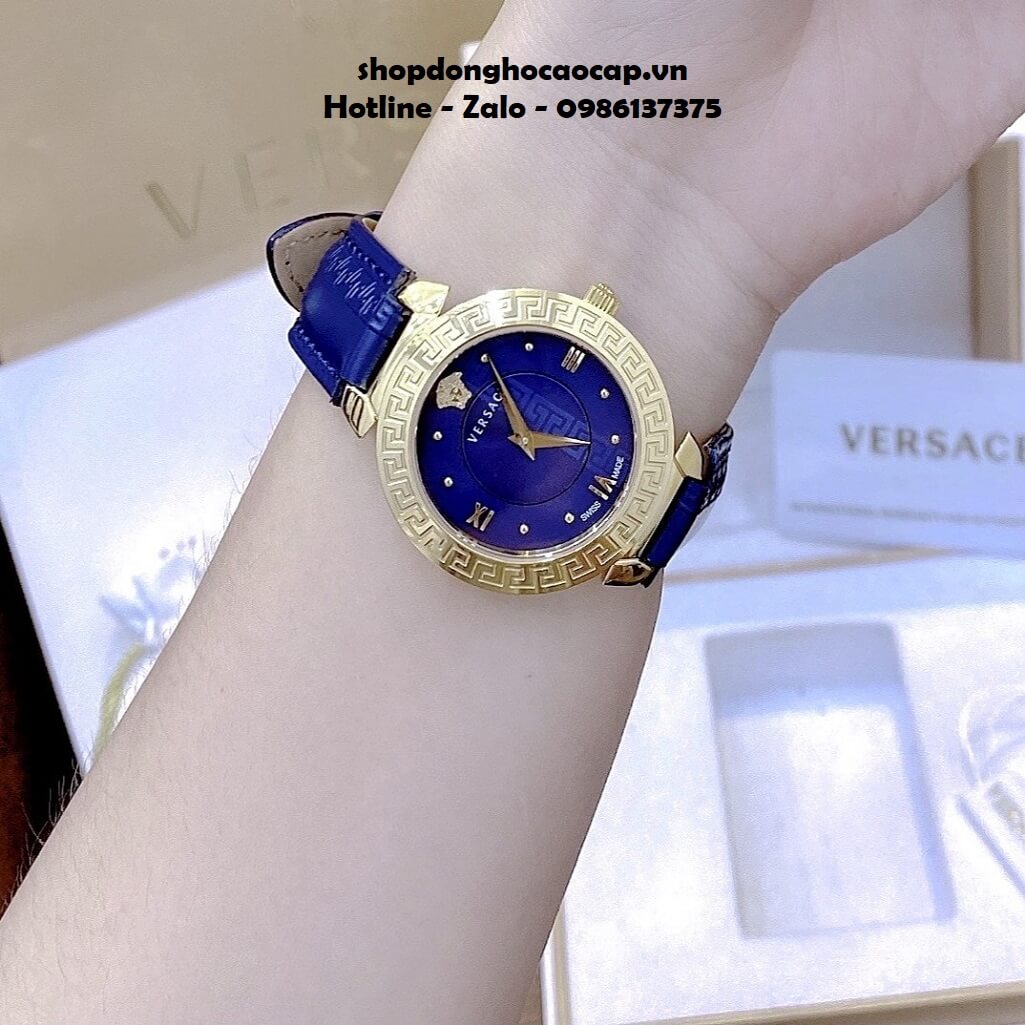 Đồng Hồ Nữ Versace Daphnis Máy Thụy Sỹ Dây Da Xanh Dương 35mm