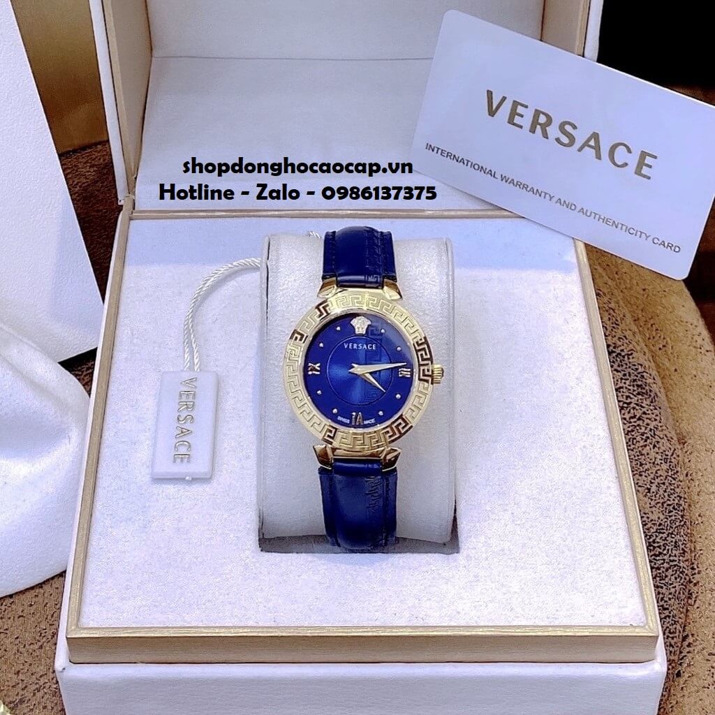 Đồng Hồ Nữ Versace Daphnis Máy Thụy Sỹ Dây Da Xanh Dương 35mm