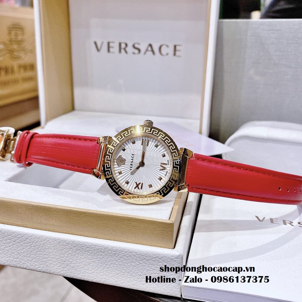 Đồng Hồ Versace Greca Icon Dây Da Đỏ Mặt Trắng Nữ 36mm